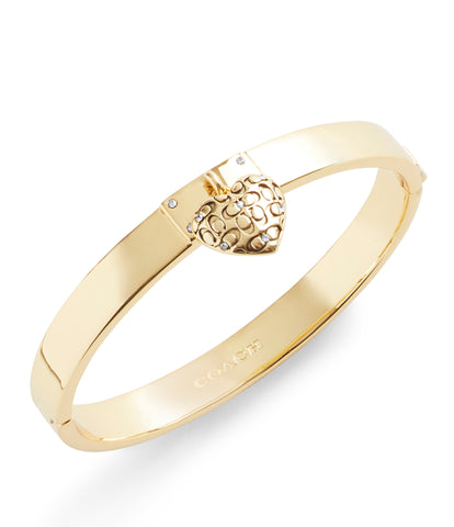 Signature Quilted Heart Bangle Bracelet-37460418Gld-Crystal