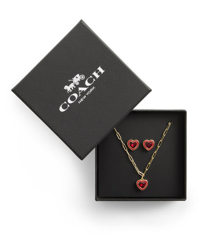 Enamel Heart Boxed Jewelry Set-37460451Gld-Red