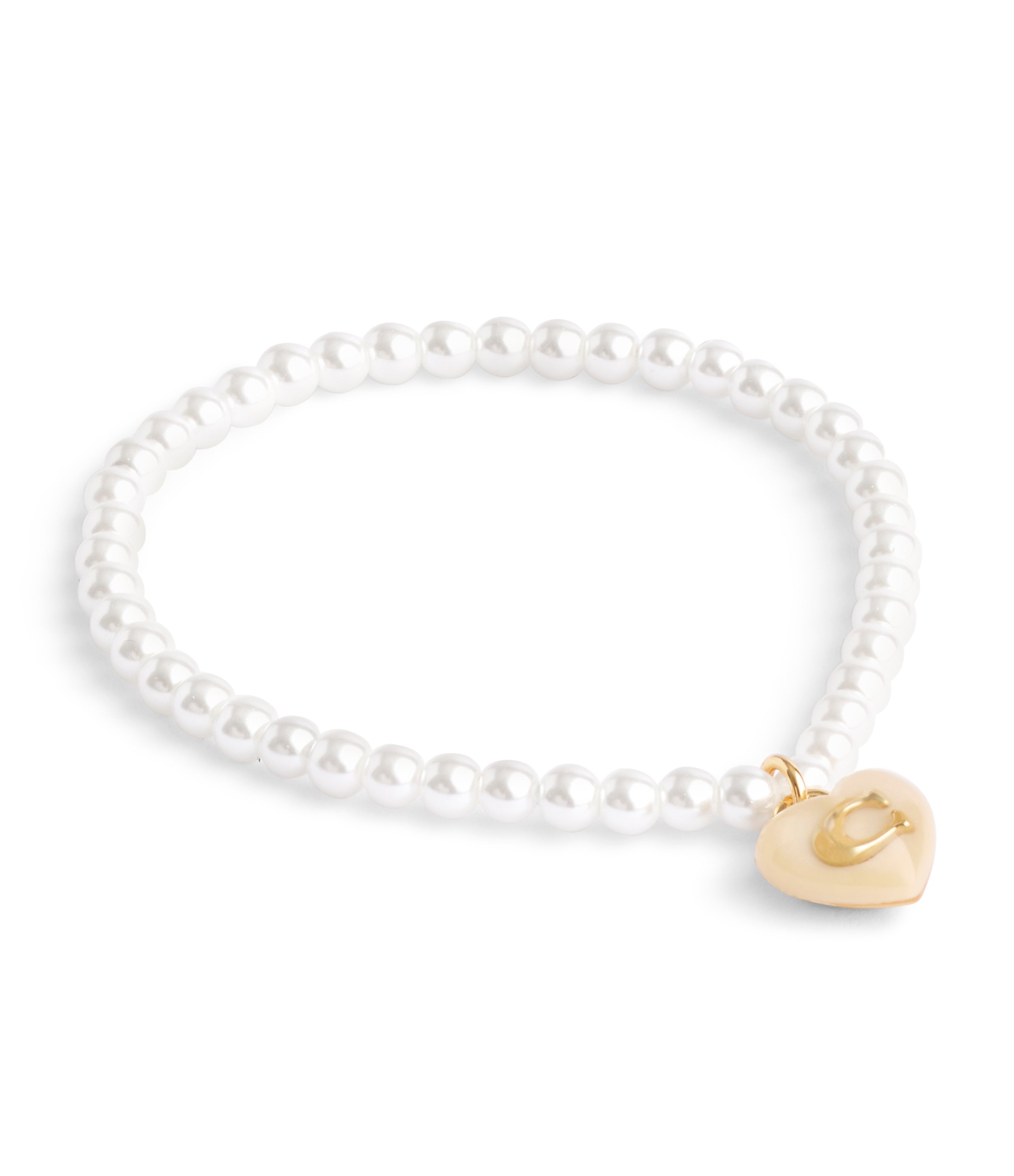 Signature Heart Charm Pearl Bracelet-37465096Gld-Pearl