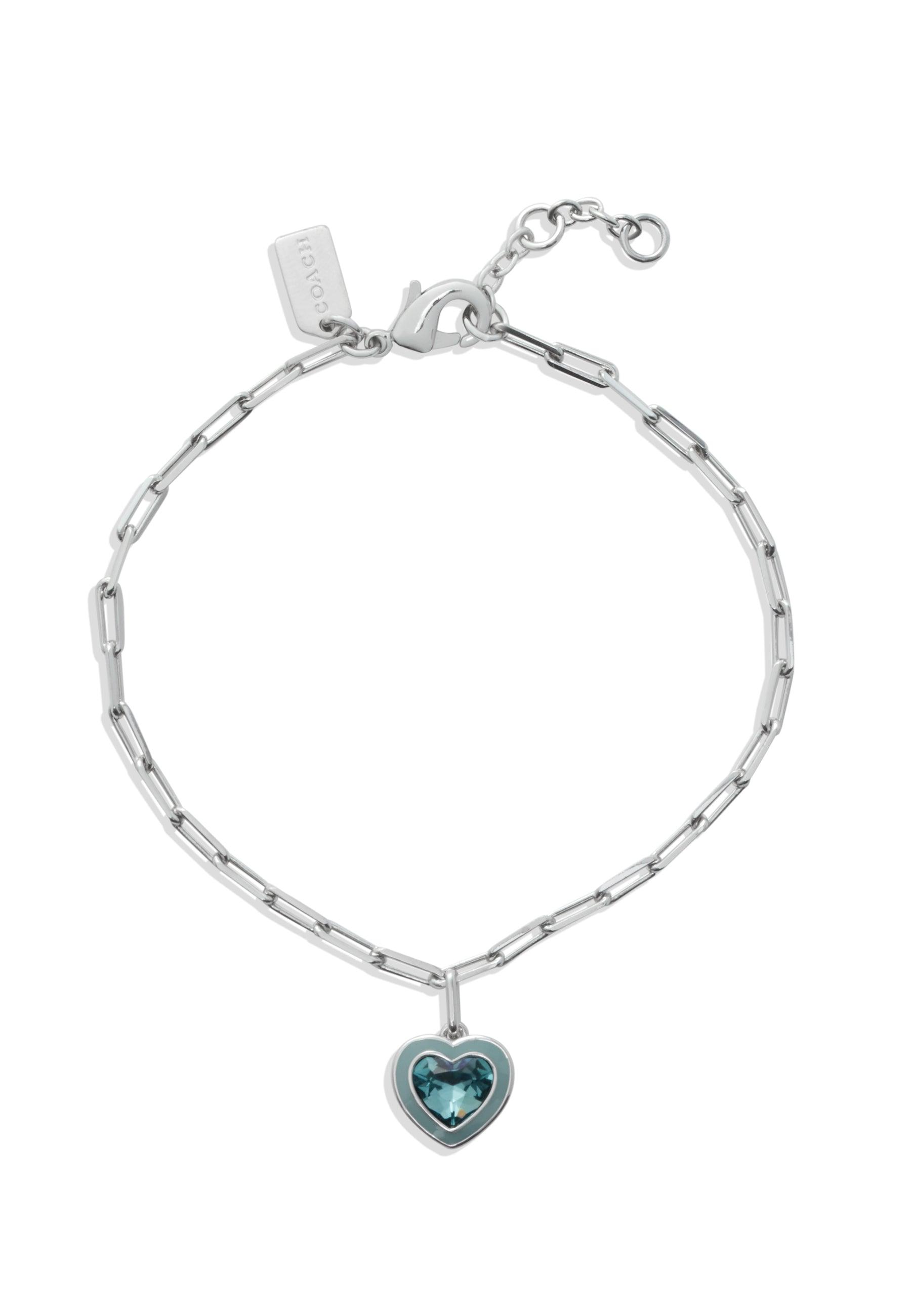 Enamel Boarder Heart Bracelet-426074RHO-Blue/Silver