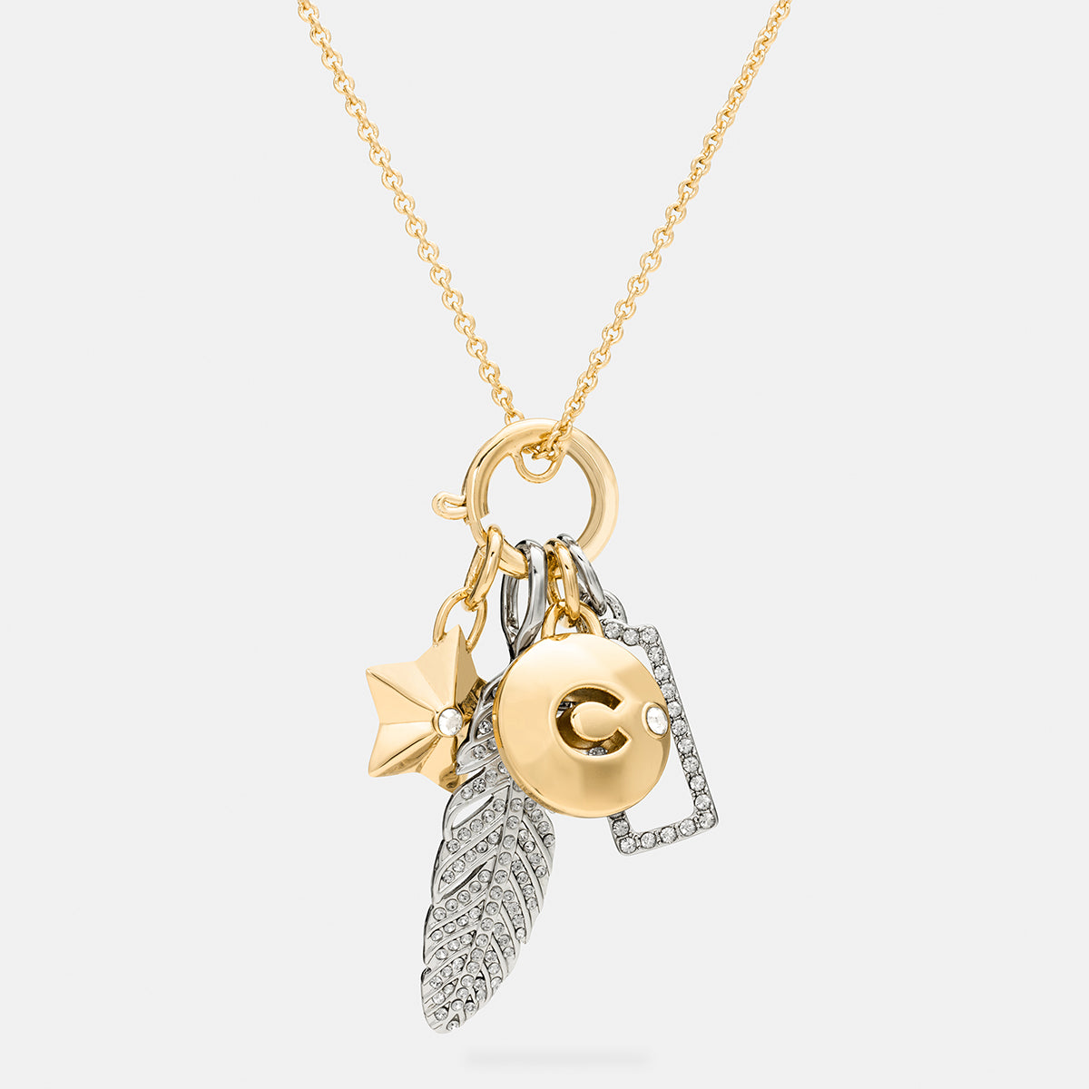 COACH-Pave Feather Necklace Charm Set-56756-SV/BK