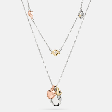 COACH-Daisy Rivet Heart Locket Layered Necklace-58469-SV/MULTICOLOR