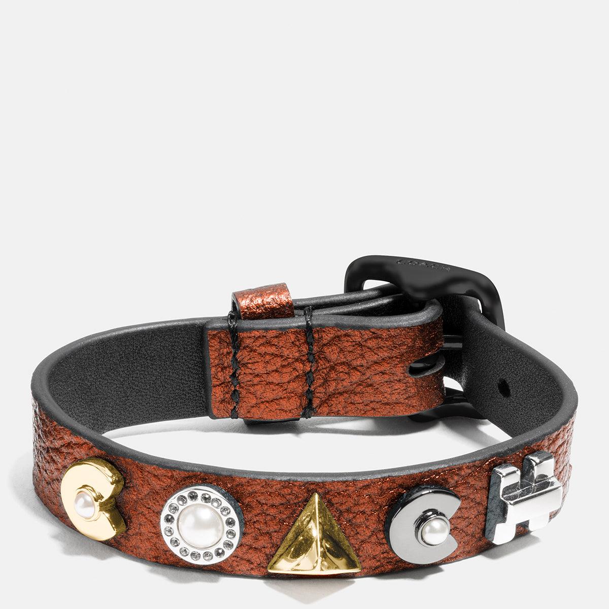 COACH-Coach Deco Leather Bracelet-58982-GD/MULTI