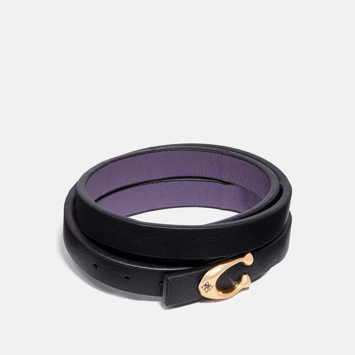 COACH-Bubble Signature Turnlock Leather Bracelet-69604-GM/BLACK