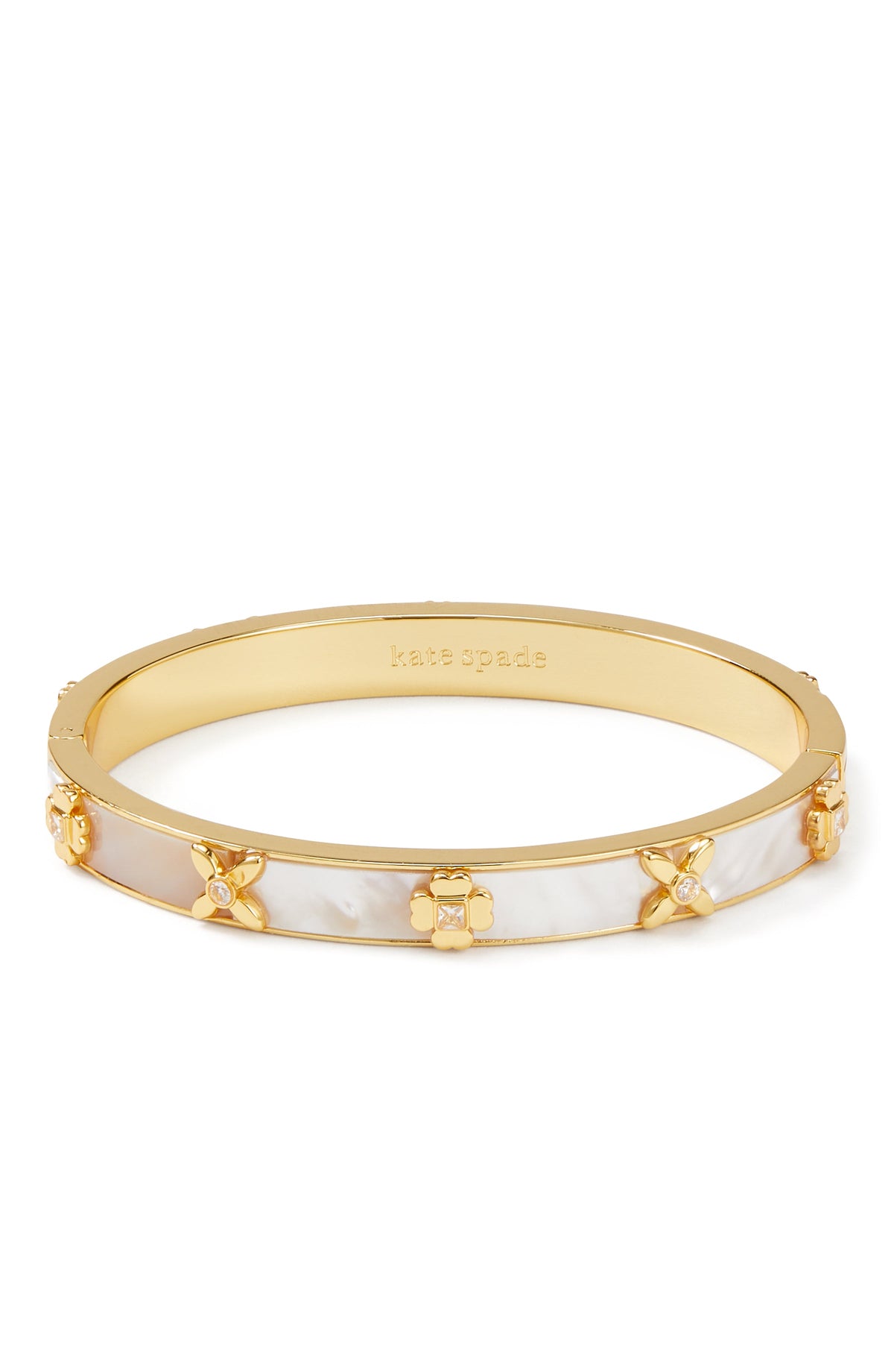 KD291-heritage bloom hinged bangle-Cream/Gold