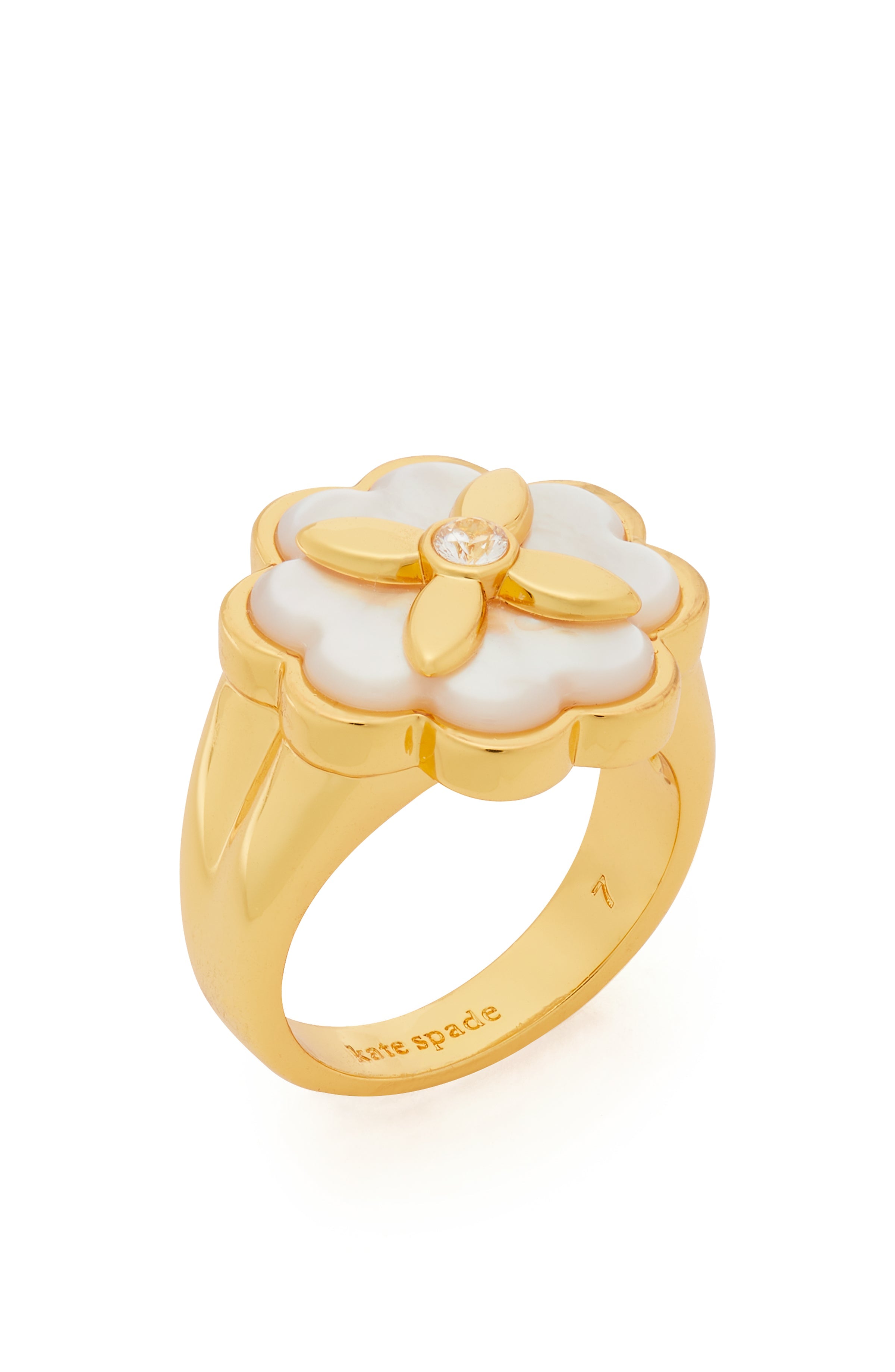 KD472-heritage bloom signet ring-Cream/Gold