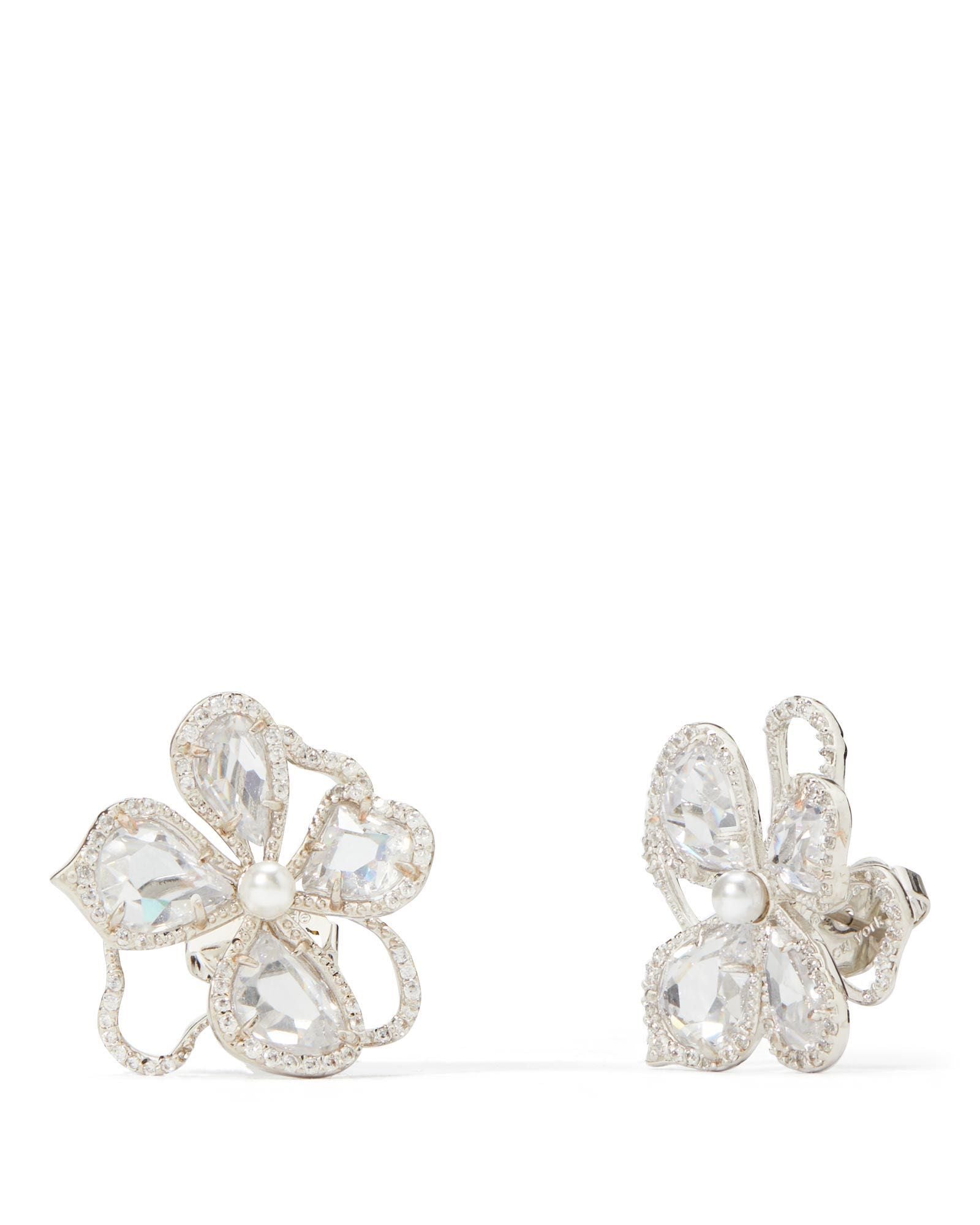 KD886-precious bloom studs-Clear/Silver