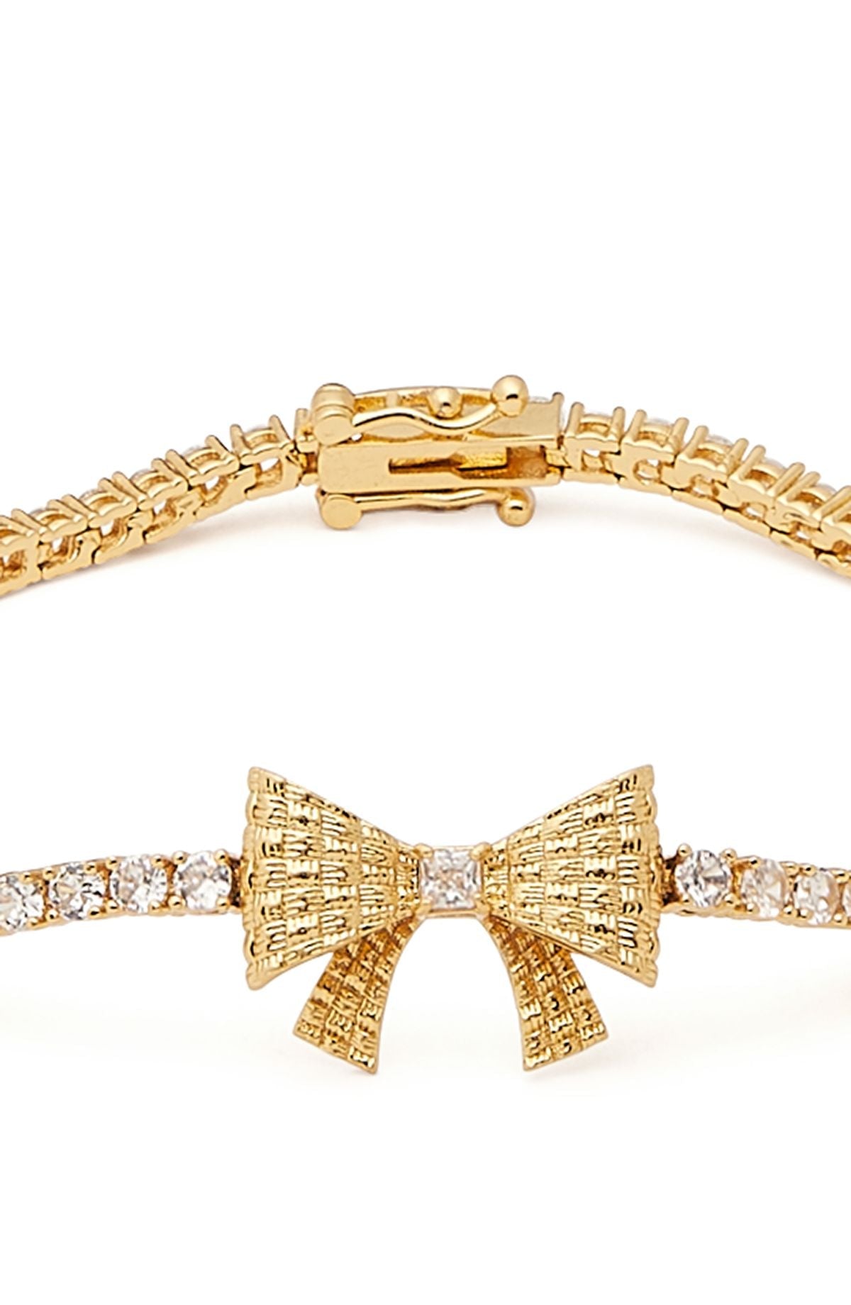 KD984_Wrapped In A Bow Tennis Bracelet_Clear/Gold