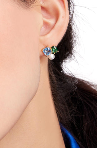 KE057-Victoria Cluster Studs-Blue/Multi