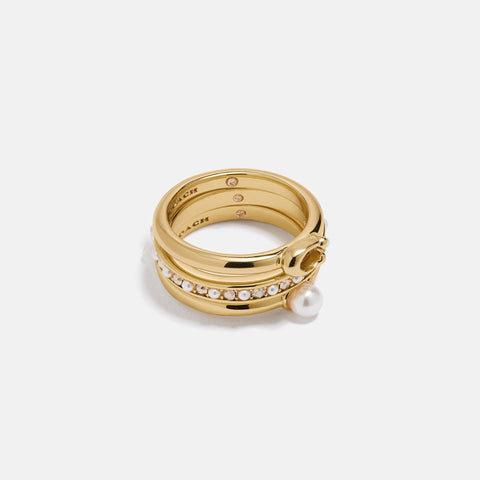 COACH-Classic Pearl Ring Set-C2677-GLD