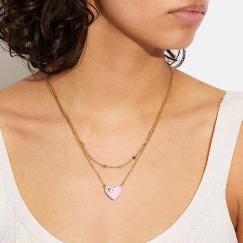 Enamel Signature Heart Double Chain Necklace