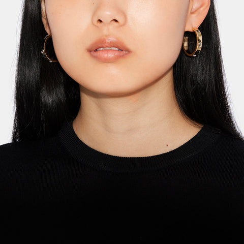 Pegged Signature And Stone Small Hoop Earrings